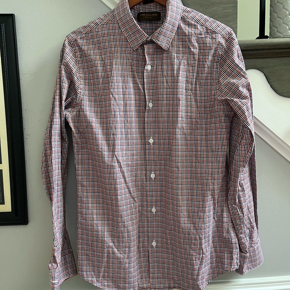 Fairlane & Sons Slim Fit Plaid Wrinkle Free Button Down ashier sz MT EUC